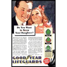 1940 Goodyear Lifeguard Tires Vintage Print Ad Father Daughter Wall Art ... - £8.99 GBP