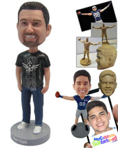 Personalized Bobblehead Dude Wearing A T-Shirt And Jeans With Cool Sneak... - £71.58 GBP