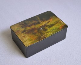 1956 vintage russian handpainted miniature lacquer box pond view by Monashov - £120.55 GBP