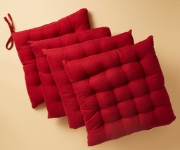 SET OF 4 THICK REVERSIBLE CUSHION CHAIR PADS with ties (17&quot;x17&quot;) RED, Ka... - £31.60 GBP