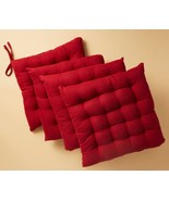 SET OF 4 THICK REVERSIBLE CUSHION CHAIR PADS with ties (17&quot;x17&quot;) RED, Ka... - £30.95 GBP