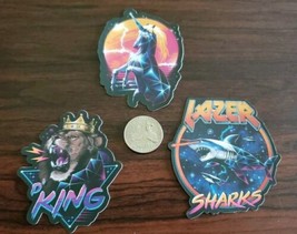 80&#39;s Retro Neon Flashback Style 3 Lot Vinyl Decal Sticker Sale Sharks Unicorn - £2.20 GBP