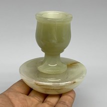 271g, 3.2&quot;x1.5&quot;x2.9&quot;, Natural Green Onyx Candle Holder Gemstone Hand Carved, B32 - £35.79 GBP