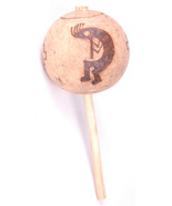 Vintage Maraca Shaker Percussion Handmade-Guord-Wood Burn-Kokopelli-Crude - $18.69