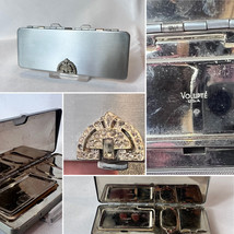 Art Deco Volupte Compact Silvertone Triple Vanity Mirrored Powder Rouge Box - £63.19 GBP