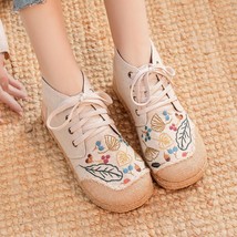 Ankle Boots Women Shoes Lace-up Round Toe Cotton Linen New Spring Floral Concise - £41.74 GBP