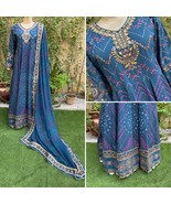 Pakistani Blue Long Maxi Style Embroidered Sequins Grip Dress,M - $213.96 CAD