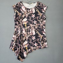 Kate Mallory Women Shirt Size L Black Stretch Trendy Cottage Floral Sleeveless - £10.13 GBP