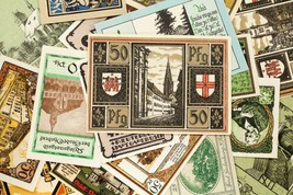 1920&#39;s Germany Notgeld Money 25pc City Views - Gadebusch, Helgoland, Meiningen - £77.84 GBP