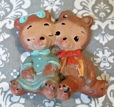 Vtg Boy &amp; Girl Teddy Bears Cuddling Ceramic Christmas Ornament Mobile Component - £4.82 GBP