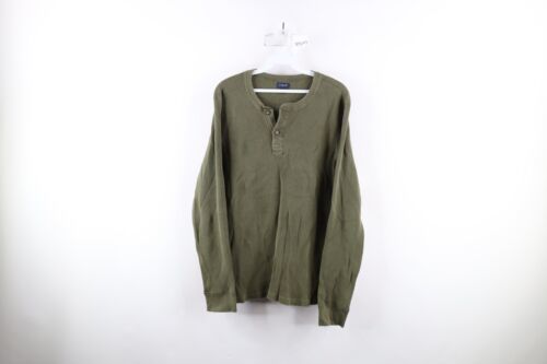 Primary image for Vtg J Crew Mens XL Faded Thermal Waffle Knit Long Sleeve Henley T-Shirt Green