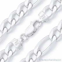 Solid Italy .925 Sterling Silver Figaro Link 14mm Men&#39;s Italian Chain Necklace - £233.27 GBP+