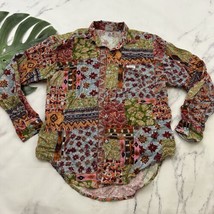 Guess Womens Vintage 90s Button Up Top Size M Green Pink Patchwork Western Print - £25.31 GBP