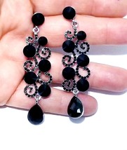 Chandelier Earrings Rhinestone, Jet Black Austrian Crystal, 2.7 inch Gift for He - £30.22 GBP