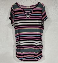 Bobbie Brooks Multi-Color Striped V-Neck Key Hole Blouse Shirt Ladies Size XL - £6.48 GBP