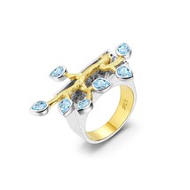 Handmade Madagascar Forest Rings Natural Swiss Blue Topaz Women&#39;s Cockta... - £58.88 GBP