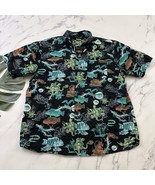 LRG Mens Button Up Shirt Size L Black Blue Ocean Sea Life Octopus Fish P... - $28.70
