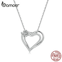 Fashion Double Layer Heart Clear CZ Necklace 925 Silver Chain Necklace f... - £25.16 GBP