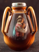 Royal Bayreuth Bavaria Scenic China 3 Handled Vase Man Smoking Sterling Rim - £39.90 GBP