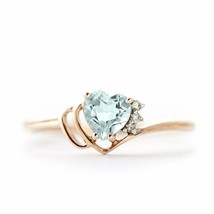 0.97 Ct 14k Rose Yellow White Gold Aquamarine Gemstone Ring w/ Natural Diamond - £320.00 GBP