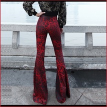 Retro 60s Flare Bell Bottom High Waist Red and Black Leopard Cotton Print Pants  image 3