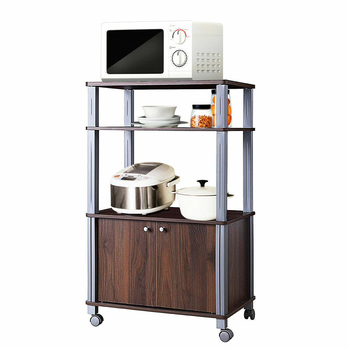 Primary image for Bakers Rack Microwave Stand Rolling Storage Cart Multi-functional Display Walnut