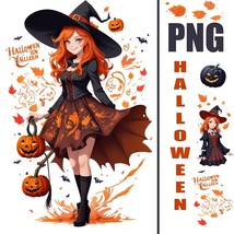 Halloween Witch Png/Cat Png Sublimation Design/Spooky Pumpkin Png - £1.58 GBP