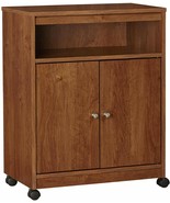 Dark Oak Brown Wooden Rolling Microwave Cart Storage Cabinet Kitchen Shelf - £150.49 GBP