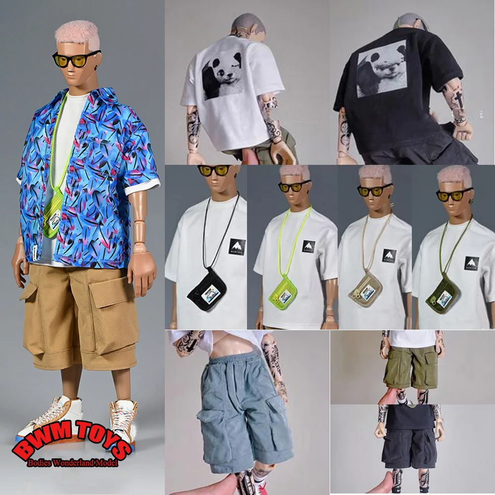 1/6 Scale Fashion Hip Hop Male Loose Printed T Shirt Large Pocket Cargo Shorts - £12.04 GBP+