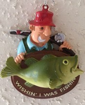 Wishin I Was Fishing Fisherman Ornament New ~ Stocking Stuffer Package Topper - £6.38 GBP