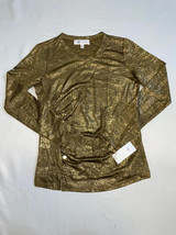 MSRP $59 Fever Metallic Snap-Detail Sheer Top Gold Size XS - £15.95 GBP