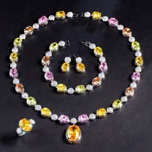 Marvellous 4Pcs Bridal Wedding Sets Multicolor CZ Stone Drop Earrings Necklace R - £53.82 GBP