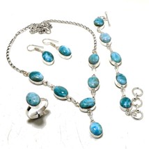 Caribbean Larimar Oval Shape Gemstone Fashion Ethnic Necklace Jewelry Set SA 847 - £15.81 GBP