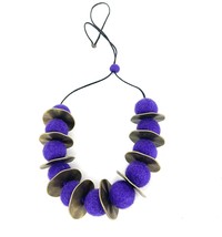 Lightweight purple felted wool necklace with bronze disk spacer beads, handmade  - £55.64 GBP