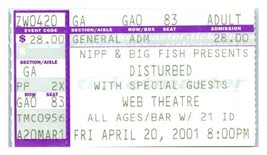 Disturbed Concerto Ticket Stub Aprile 20 2001 Fenice Arizona - £35.67 GBP