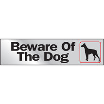 BEWARE OF THE DOG Sticker SIGN Adhesive Door Brushed Aluminum 2&quot; x 8&quot; HY... - £16.24 GBP