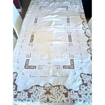 Antique vtg White Hand Embroidered Lace &amp; Linen Tablecloth  102&quot;x 68&quot; Ex... - $297.00