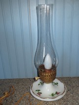 Vintage Rosebud Milkglass Tray Base Boudoir Lamp w/HURRICANE SHADE--13-1/2&quot; Tall - £14.33 GBP