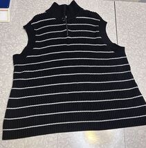 Pure By Ulla Popken Sweater Vest Womens 20/22 Black White 1/2 Zip Organi... - $19.99
