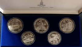 1980 Moscow Olympics Russia 90% Silver 5 &amp; 10 Rubles Coin Set in Origina... - £158.15 GBP