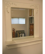 Shabby Chic Natural Milkpaint &amp; Hand Applied Gold Leaf Mirror Shelf Wall... - $108.85