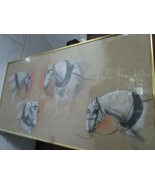 Crayon Watercolor Original Carriage Horses Painting ON Paper 31 X 12 Uns... - £92.88 GBP