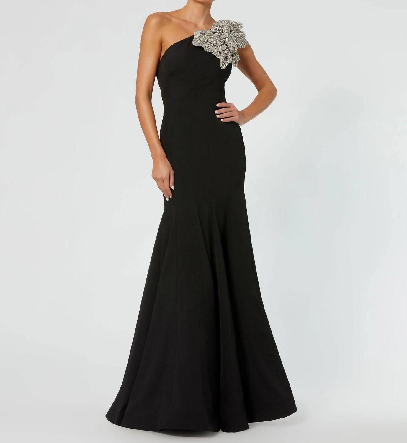 Mac Duggal Crepe One Shoulder Gown With Crystal Flower Size 12 - $382.14