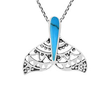 Exquisite Swirls Ocean Whale Tail Blue Turquoise Sterling Silver Necklace - £17.95 GBP