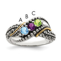 Silver Antiqued w/14k 3-stone w/Diamond Mother&#39;s Ring Semi-Mount QMR40/3 - $2,798.38 MXN