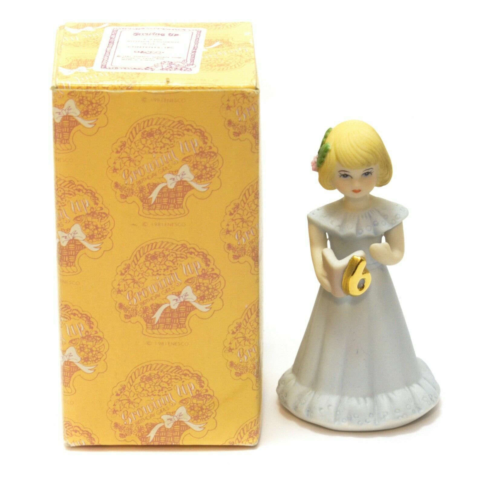 Enesco 6 Year Old Growing Up Birthday Girl Blonde Figurine New 1981 Vintage - $16.80