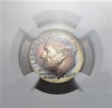 1960-P Silver Roosevelt Dime NGC MS67 Rainbow Coin AJ183 - £54.22 GBP