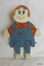Vintage Hand Made Hand Painted Wood Doll in Overalls 7.5&quot; - £12.98 GBP