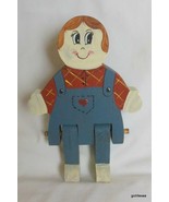 Vintage Hand Made Hand Painted Wood Doll in Overalls 7.5&quot; - £12.93 GBP