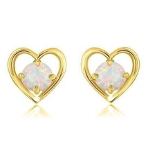 2Ct Round Cut Lab-Created Opal Women Heart Stud Earrings 14k Yellow Gold Plated - £110.78 GBP